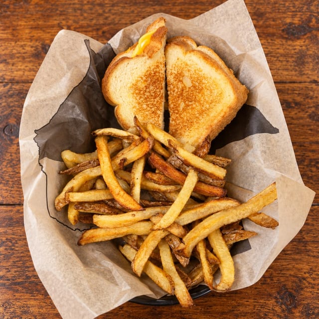 Kids Grilled Cheese Sandwich with French Fries.