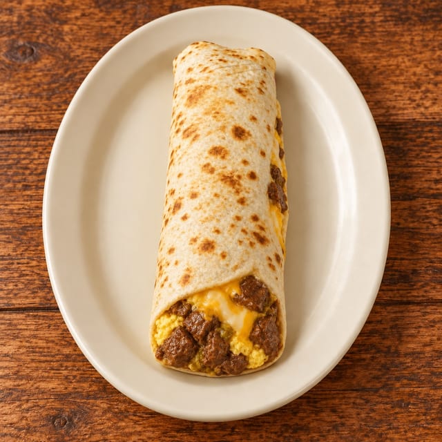 Stew Meat & Cheese Burrito.